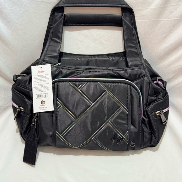 Lug Handbags - Lug Rumble Tote Bag - Black With Icepop Stitching and Zipper Tape 🦄